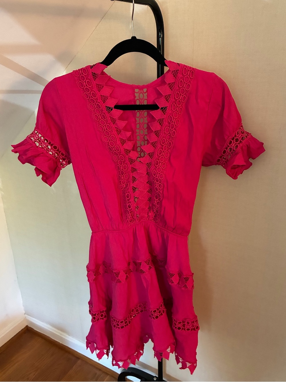 Peixoto Bright Pink Eyelet Mini Dress - size small